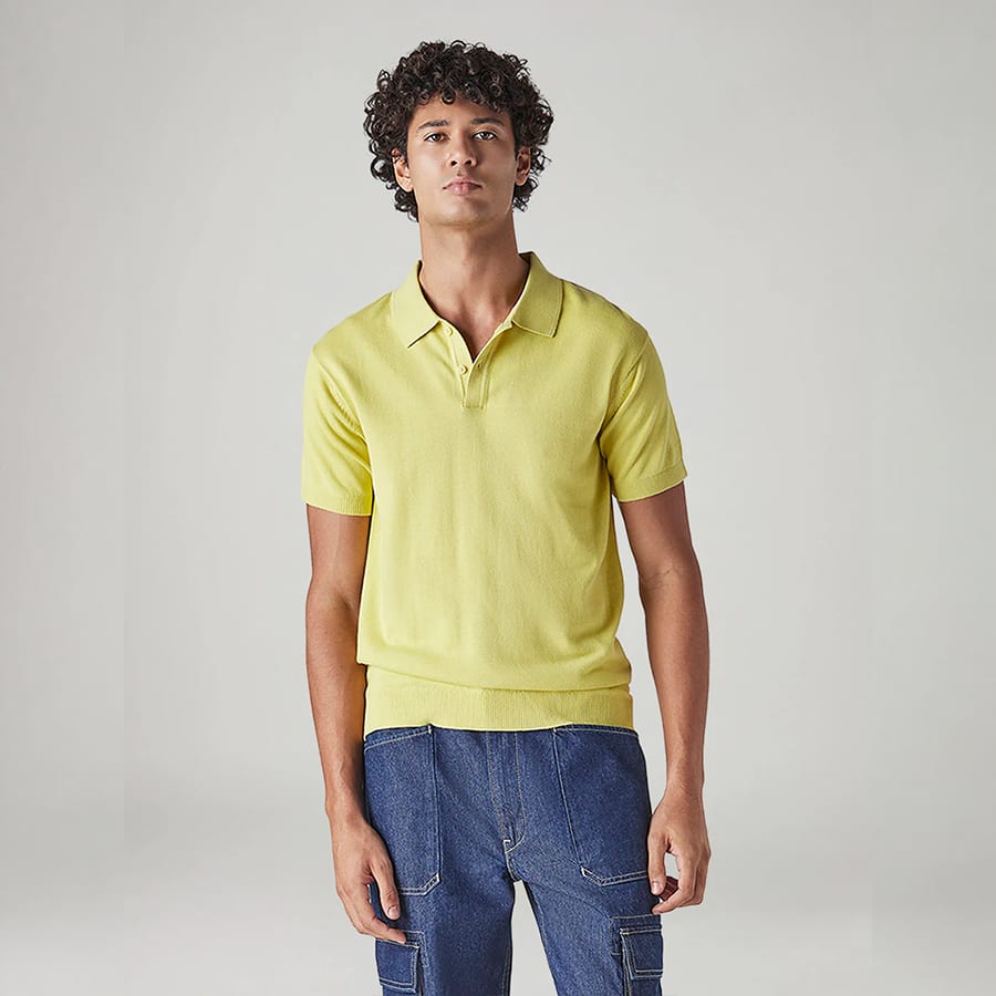 Men's Solid Yellow Pique Polo T-shirt