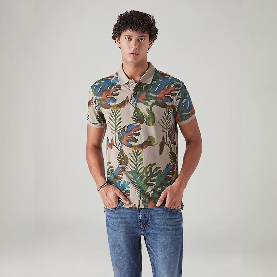 Men's Printed Slim Fit Pique Polo T-Shirt