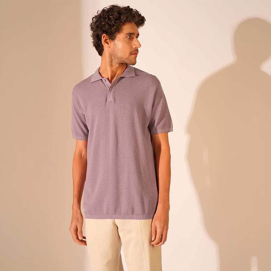 Purple Cotton Knitted Polo