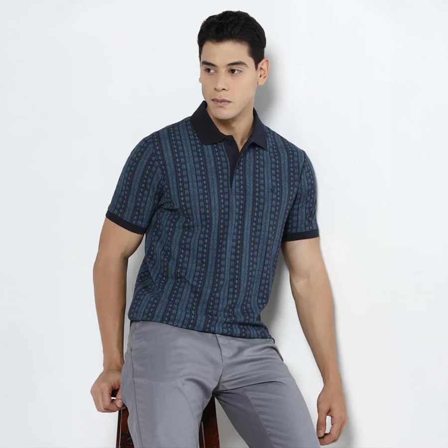 Navy Printed Polo - Bogum