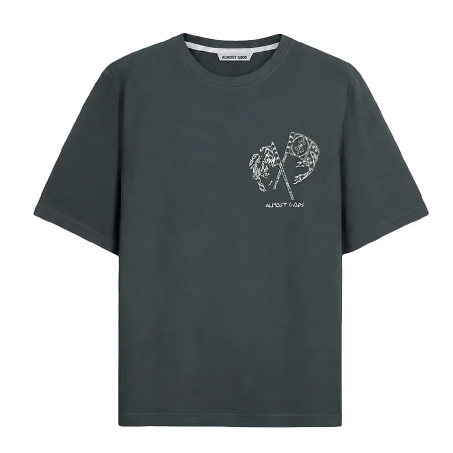 Embroidered Flag Relaxed Tee in Ash