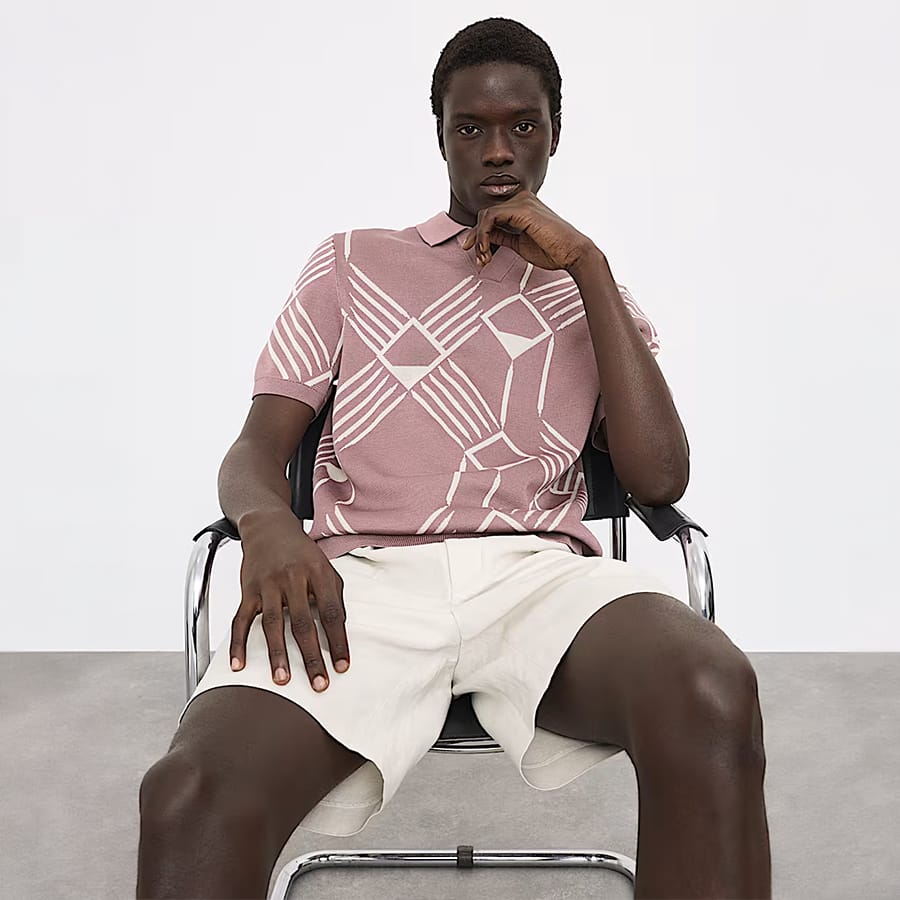Pure Cotton Geometric Pattern Knitted Polo