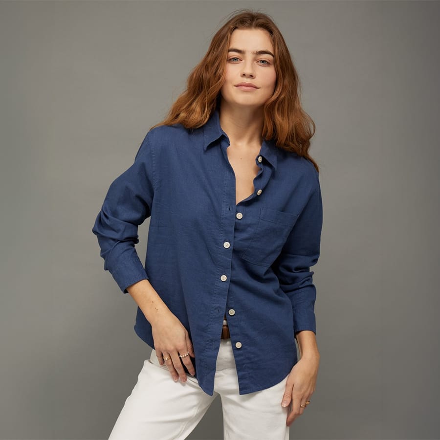 Oversized Linen-Blend Button-Up Shirt