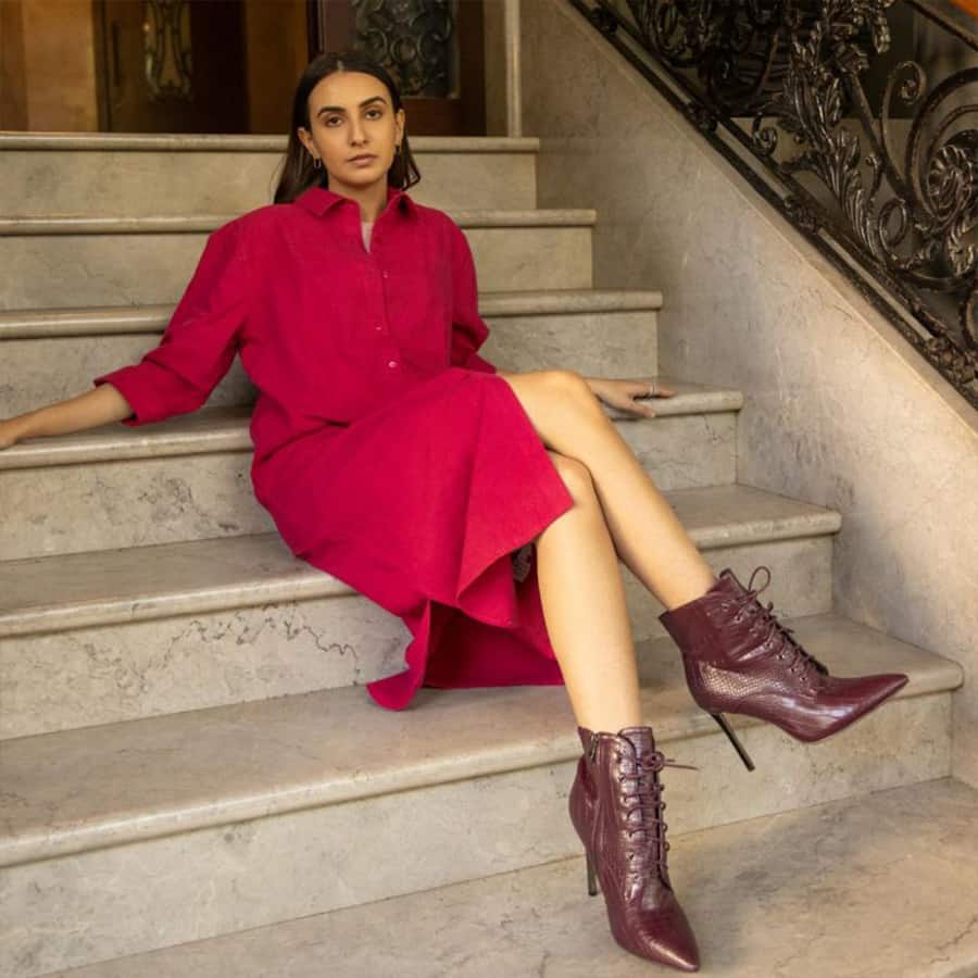 Women's Cotton Melange Dress Shirt - Maroon