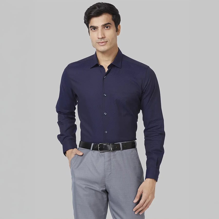 Park Avenue Men Blue Regular Fit Structure Formal Shirt