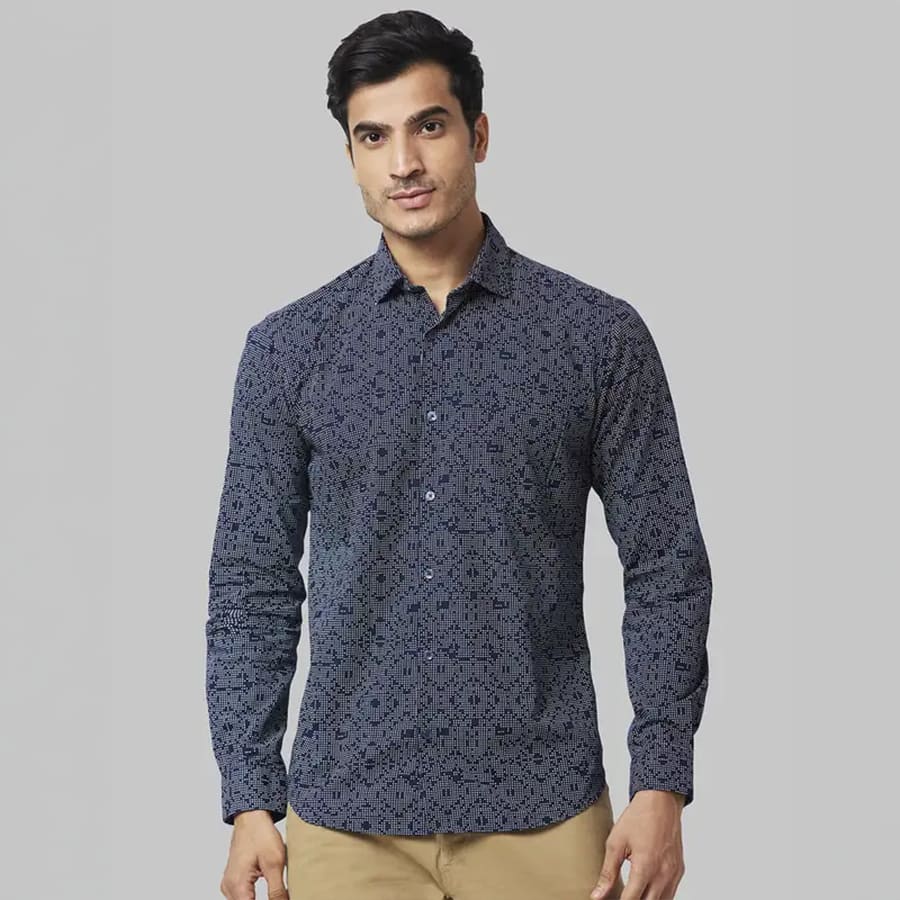 Park Avenue Men Blue Slim Fit Printed Casual Shirt