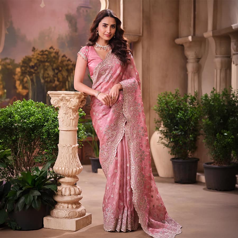 Pink Shimmer Saree Elegant Party & Festive Wear