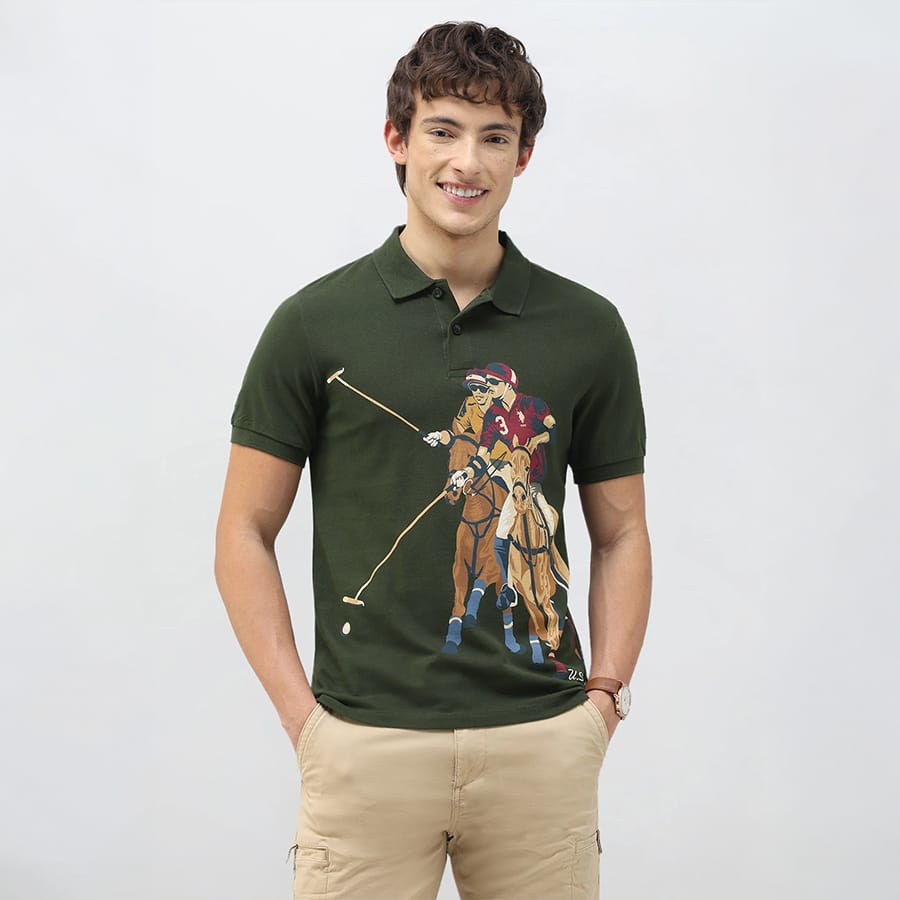 Motel On The Coast Graphic Brand Printed Polo Shirt