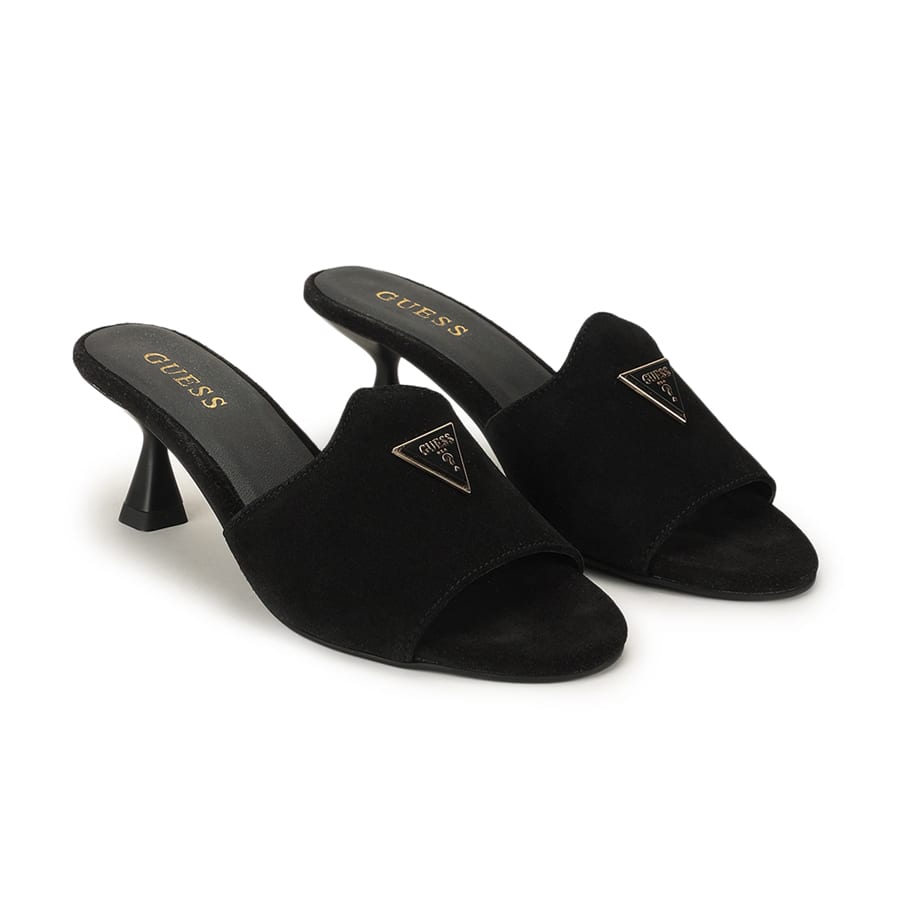 Women Black Leather Kitten Heels