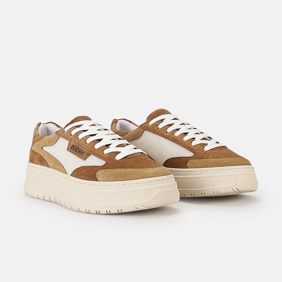 Women Brown Leather Lace-Up Sneakers