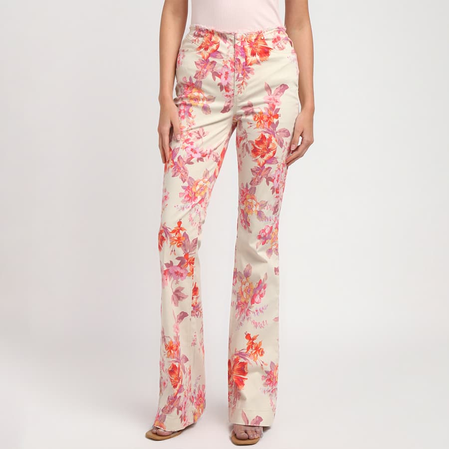 Multi-Color Printed High-Rise Regular Length Flared Leg Trouser