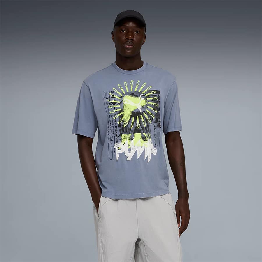 PUMA Men Printed Crew Neck Cotton Blend Grey T-Shirt