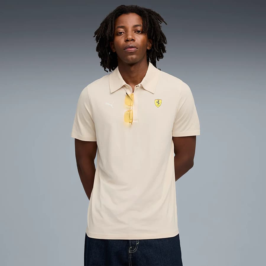 PUMA Men Solid Polo Neck Polyester White T-Shirt