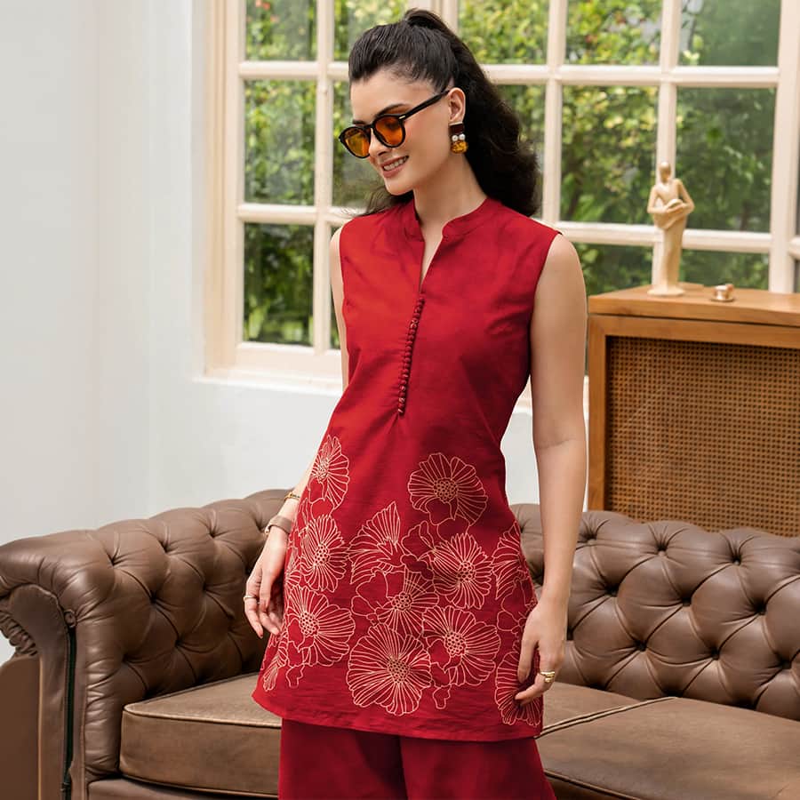 Red Printed Cotton Co-Ord Sets