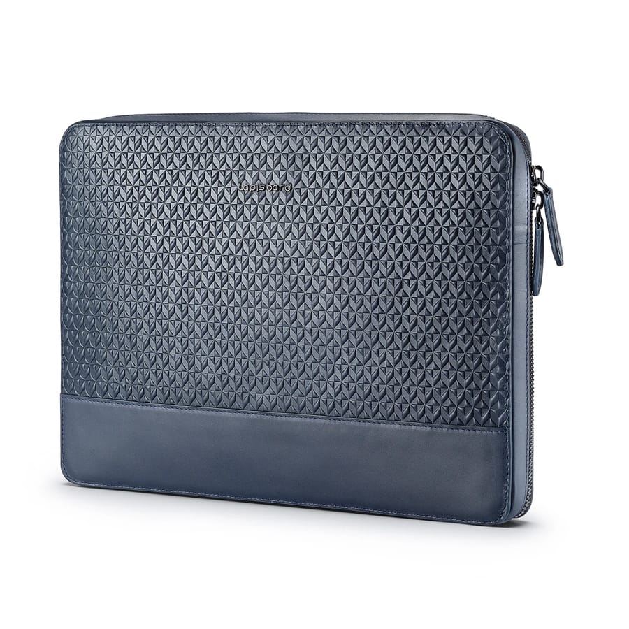 Enigma 14-inch Leather Laptop Sleeve - Navy