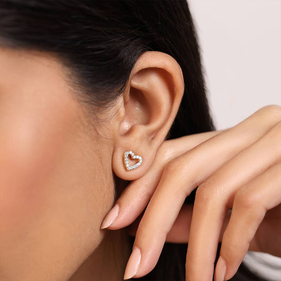 Hollow Heart Diamond Earrings
