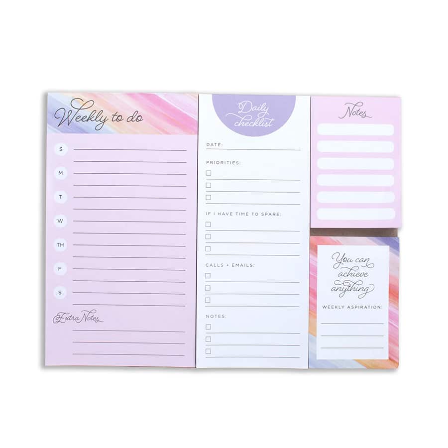 Sticky Notepad Essential Notes Assorted 24 X 19cm 50Sheet ,Weekly To Do 50sheet,Daily Checklist 50Sheet ,Mini Note 50Sheet Weekly Aspiration 50sheet