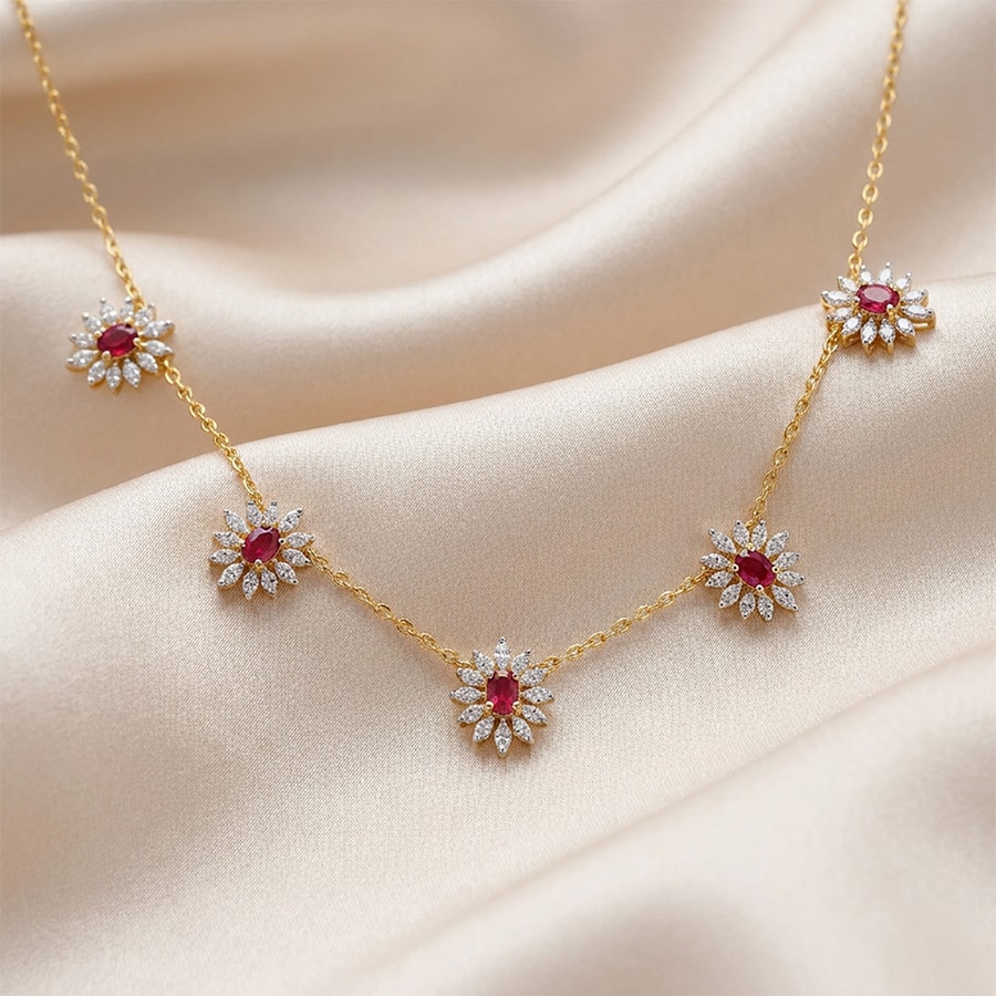 Pink Tourmaline Colourstone Diamond Necklace