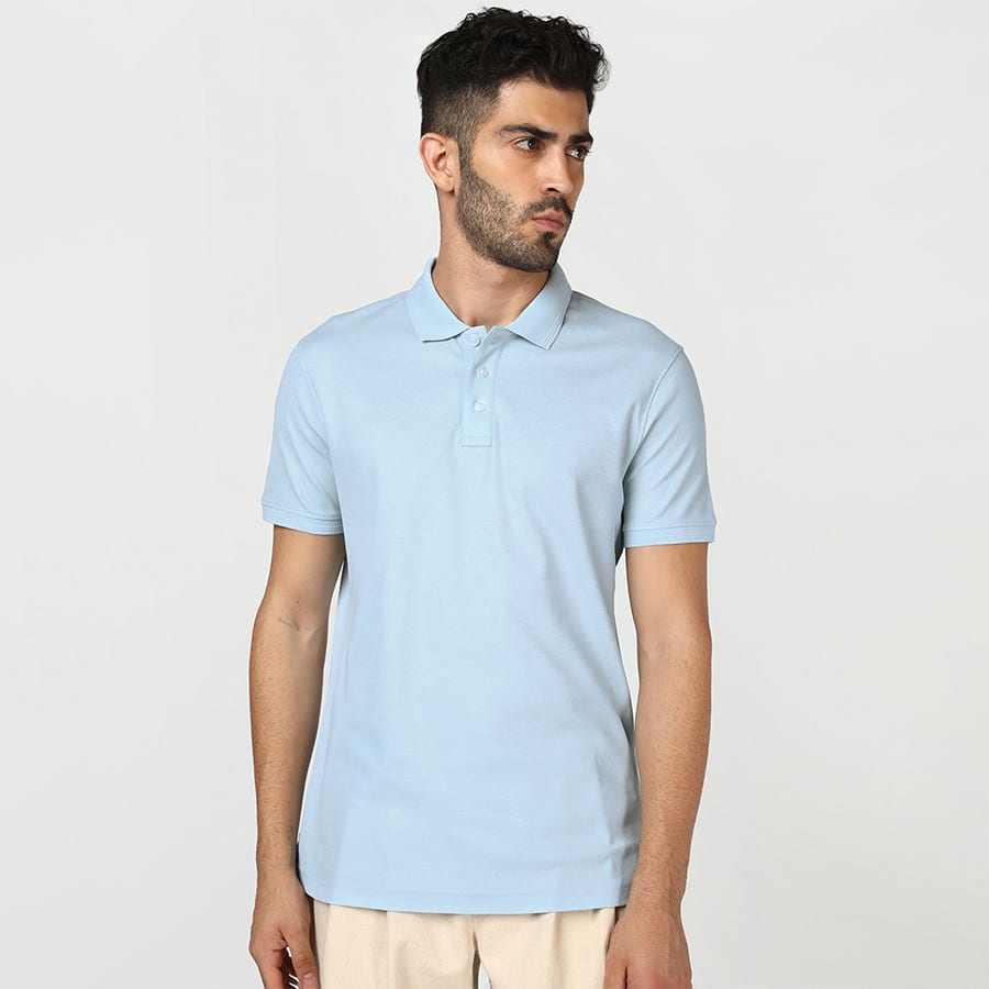 Men's Blue Mercerized Polo T-shirt
