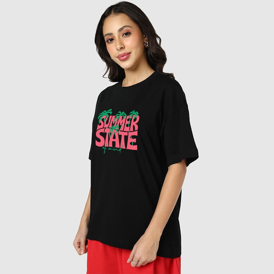 Women's Black Summer State Typography Oversized T-shirt