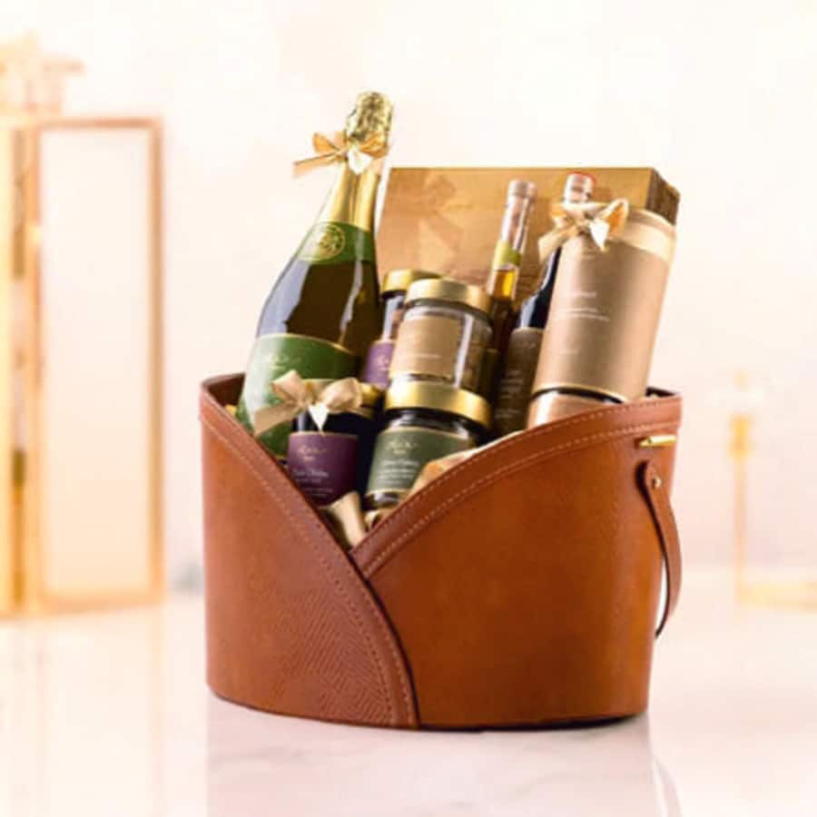 Maze leather hamper large