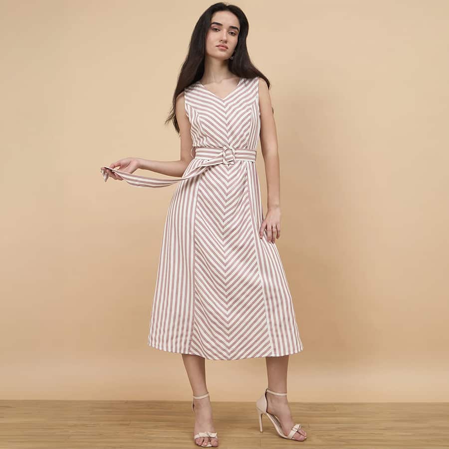 Mocca Stripe Rayon Dress