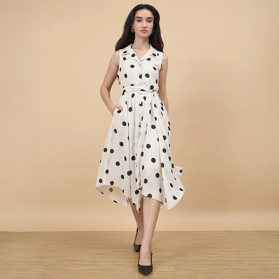 White & Black Printed Dress