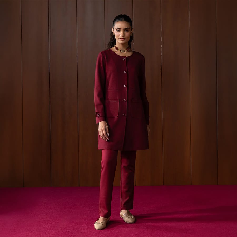 Eirene Maroon Monochrome Wool Coat