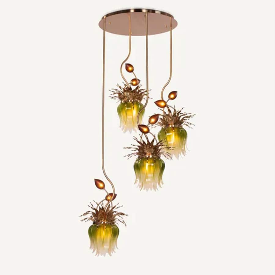 Konoha Song (Gold, Green & Amber) Gradient Double Height Chandelier