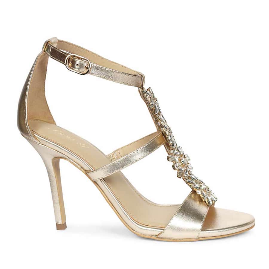 Sydney Crystal Stone Metallic Gold Leather Stilettos