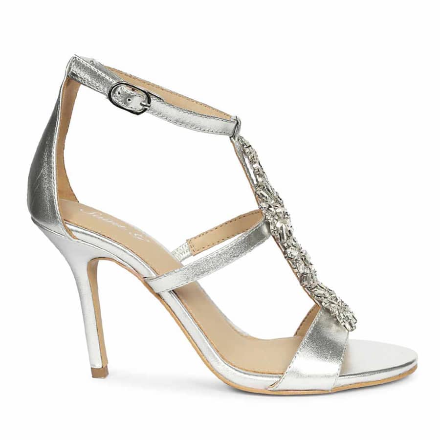 Sydney Crystal Stone Metallic Silver Leather Stilettos