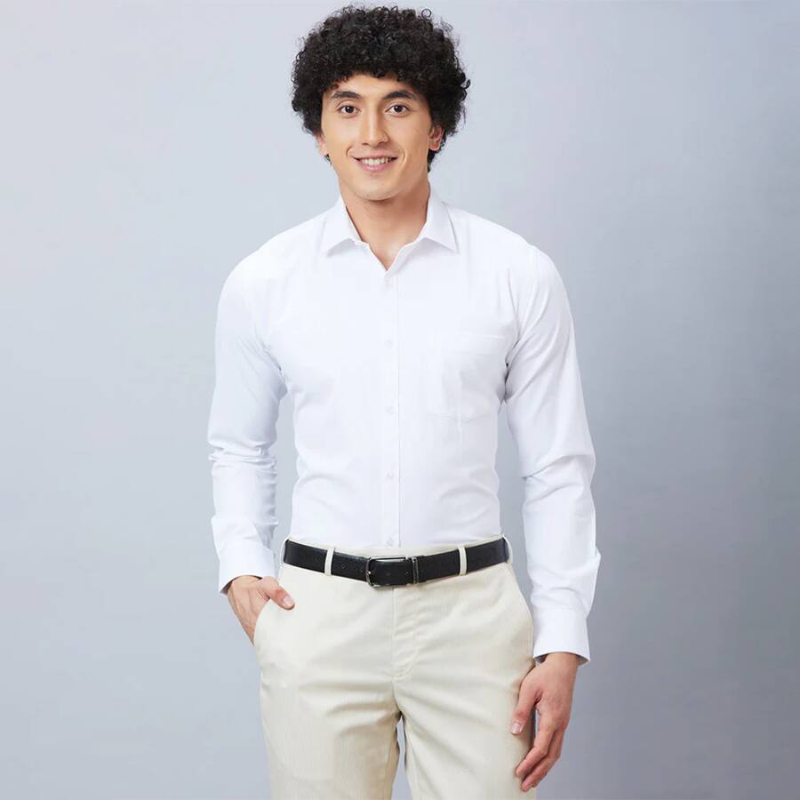 Park Avenue Men White Slim Fit Structure Formal Shirt