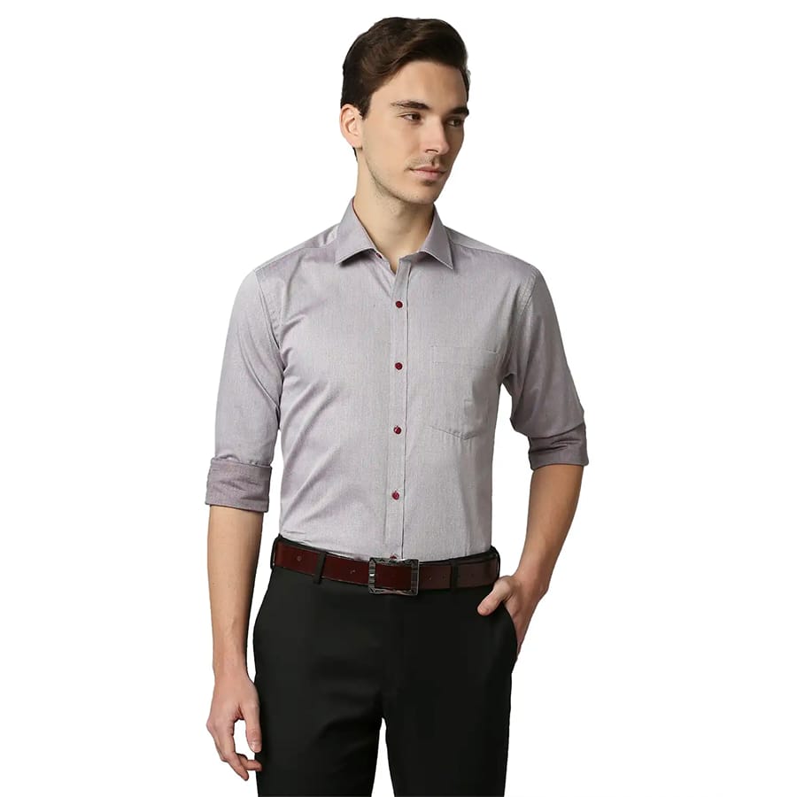 Park Avenue Men Grey Slim Fit Structure Formal Shirt