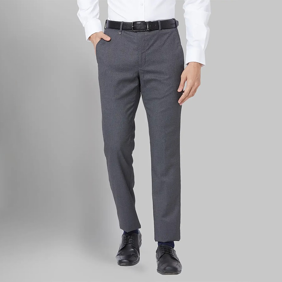 Park Avenue Men Grey Super Slim Fit Structure Trouser