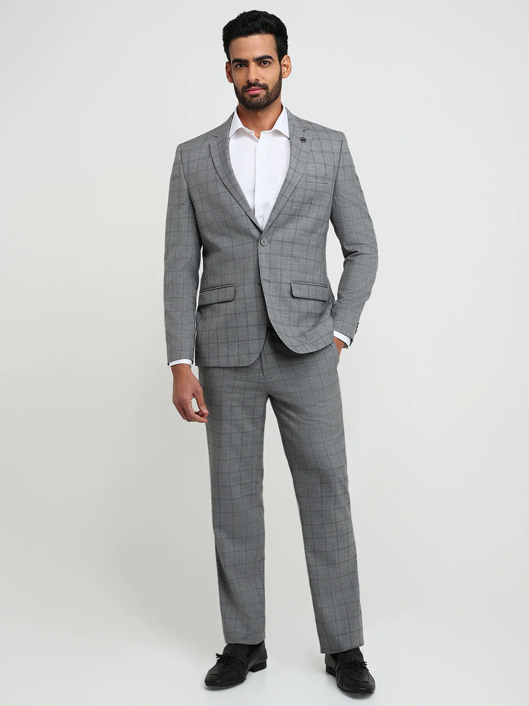 Park Avenue Men Grey Slim Fit Solid Formal Suit