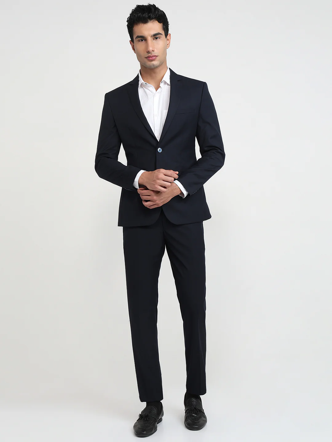 Park Avenue Men Blue Solid Formal Suit