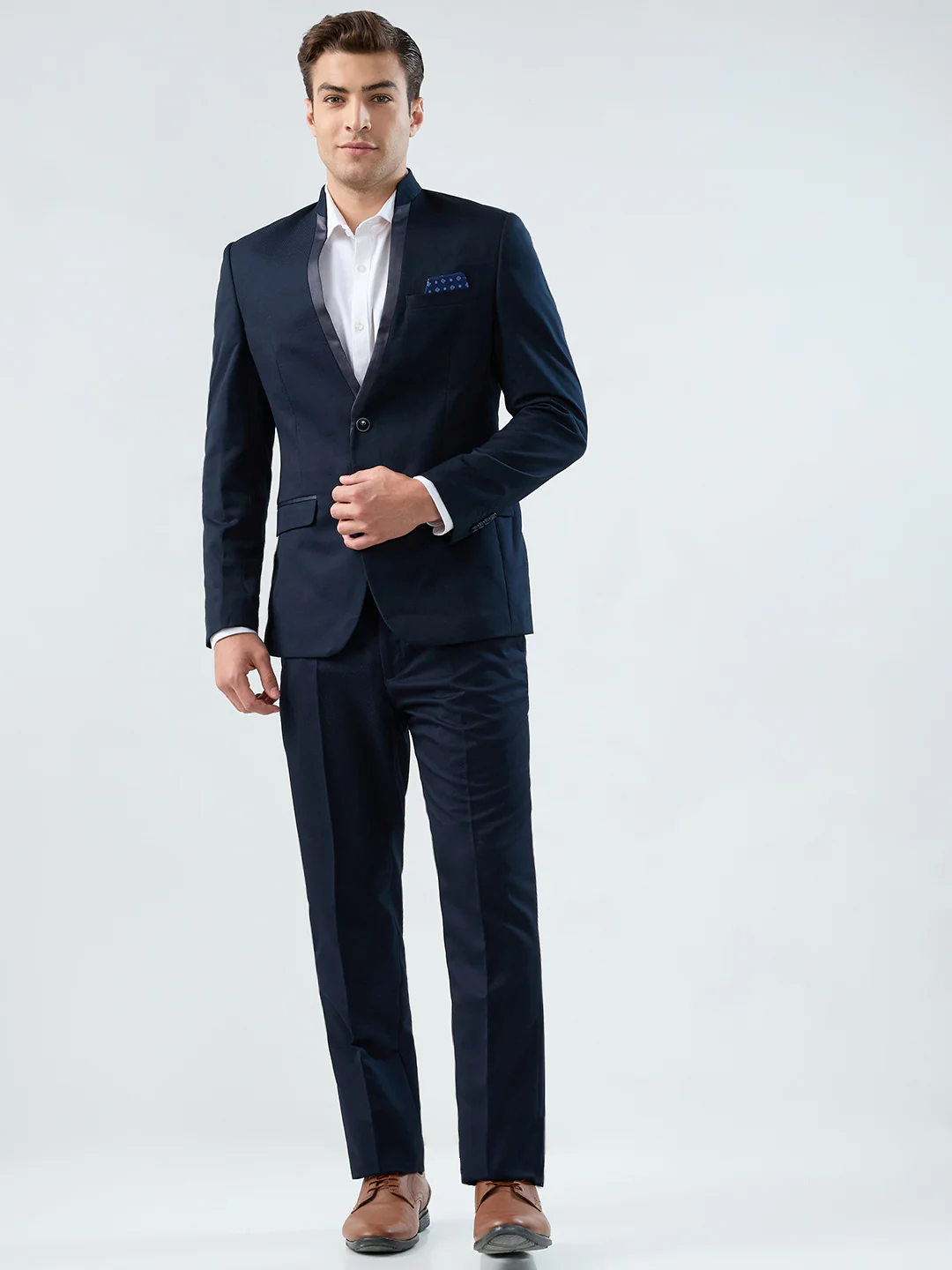 Park Avenue Men Blue Super Slim Fit Dobby Formal Suit