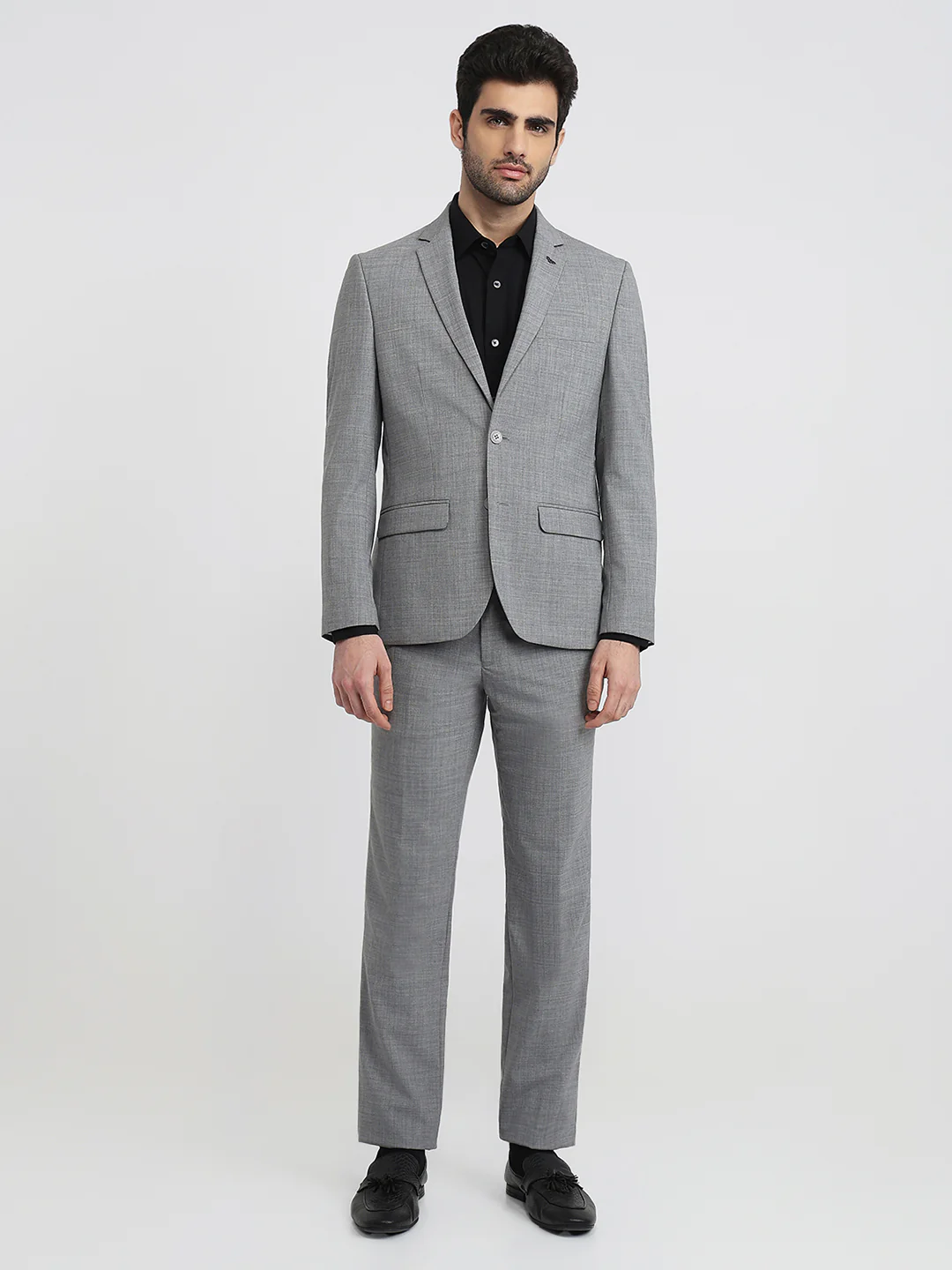 Park Avenue Men Grey Slim Fit Solid Formal Suit