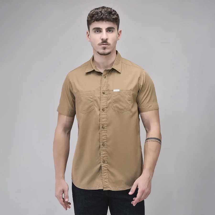 Cotton Spandex Dubai Khaki Shirt