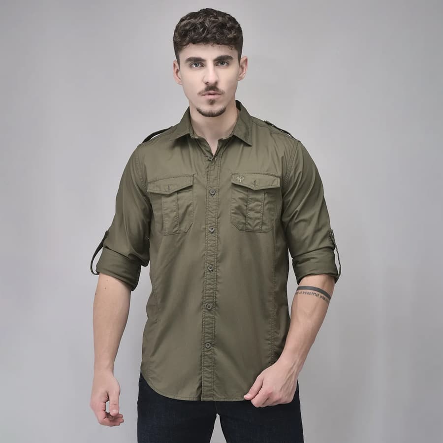 Woodland Olive Green Shirt For Men