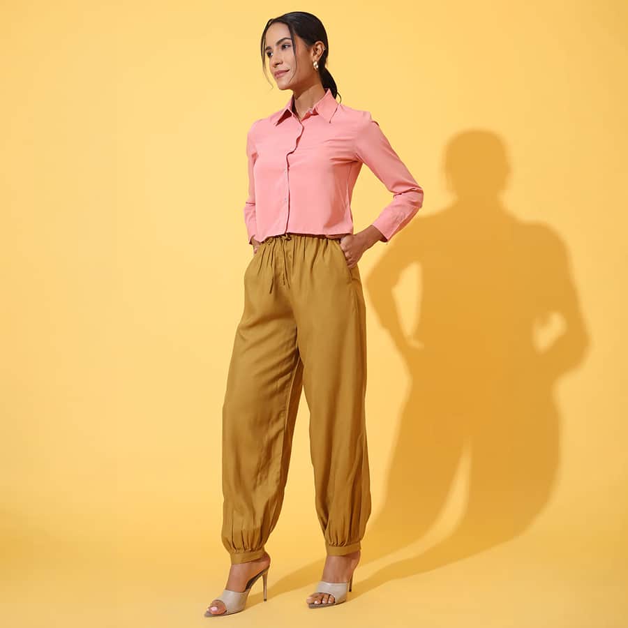 Elleven Women's Mustard Solid Ankle Length Rayon Harem Pants 1,299