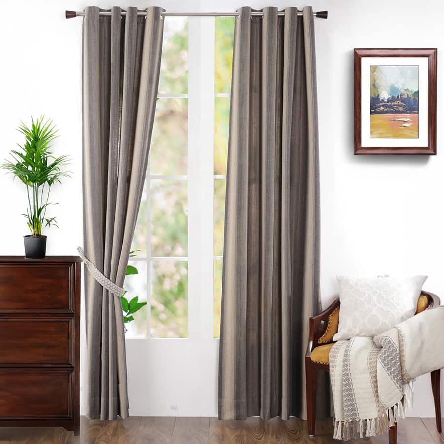 Beatitude Stripe Jacquard Black Colorway Curtain Set