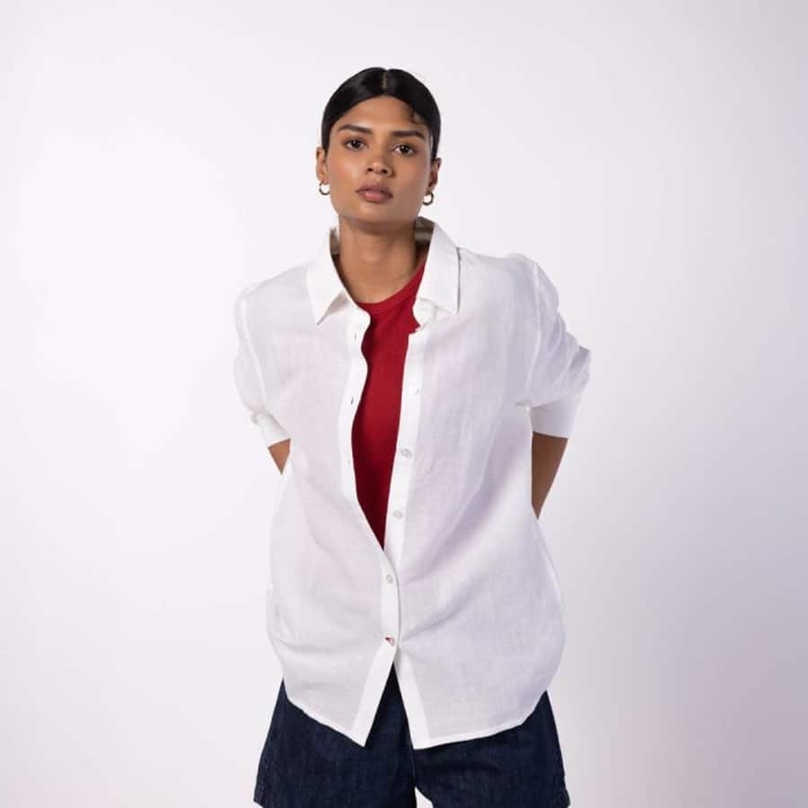 Women's Linen Classic Collar Shirt - White