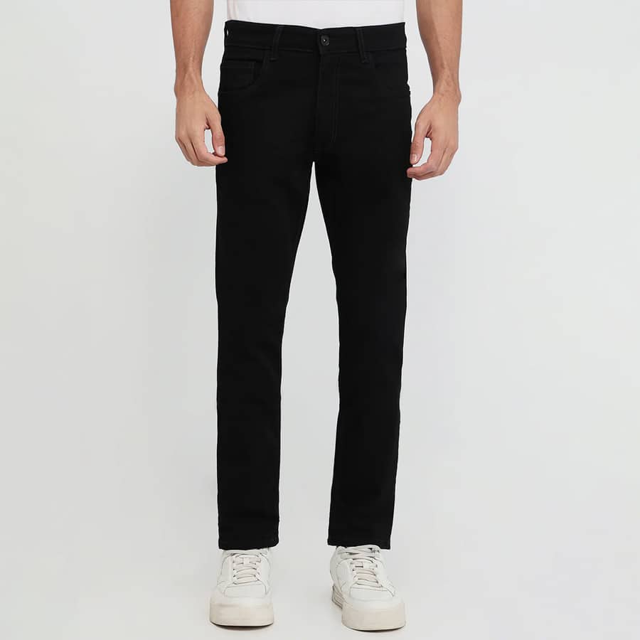 Colorplus Men Black Mid Rise Regular Fit Plain Jeans