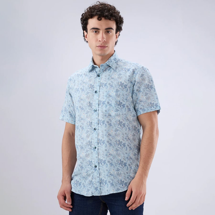 Colorplus Men Blue Regular Fit Print Casual Shirt
