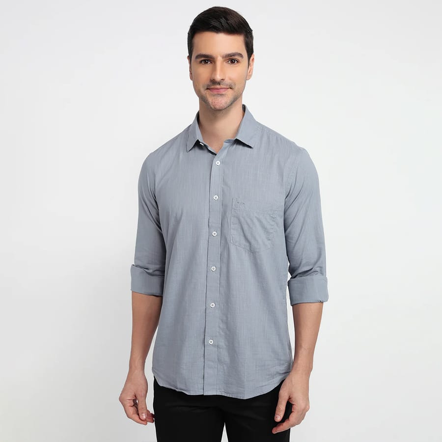 Colorplus Men Grey Regular Fit Solid Casual Shirt
