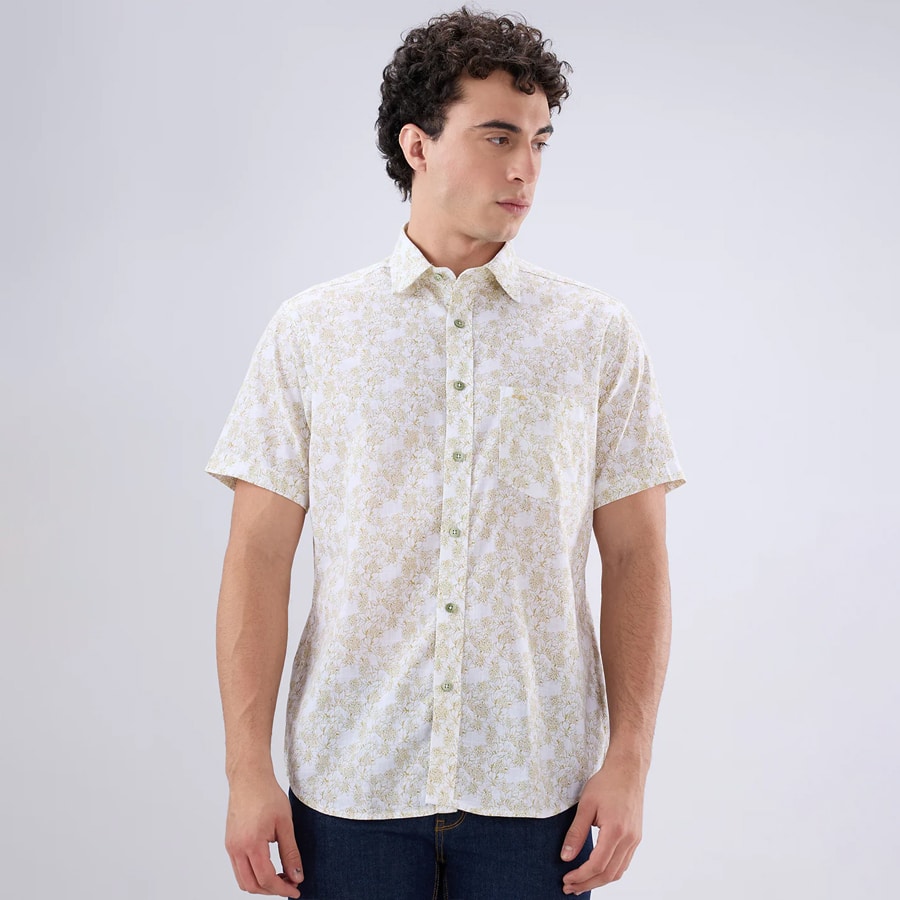 Colorplus Men Green Regular Fit Print Casual Shirt