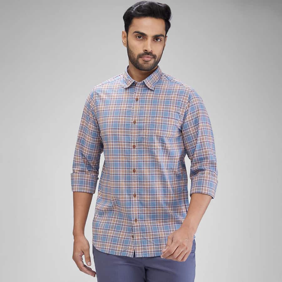 Colorplus Men Blue Slim Fit Checks Casual Shirt