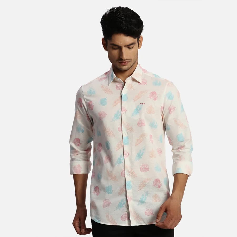 Colorplus Men Red Regular Fit Printed Casual Shirt
