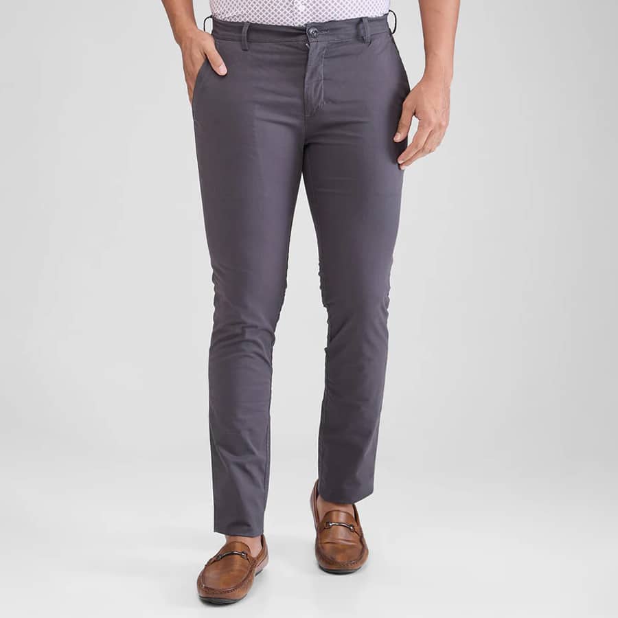 Colorplus Men Grey Super Slim Fit Solid Piece Dyed Trouser